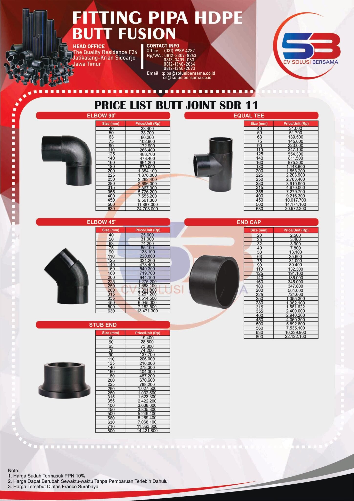 Daftar Harga Sambungan Fitting Pipa Hdpe Pricelist Terbaru Pt Solusi Inti Bersama